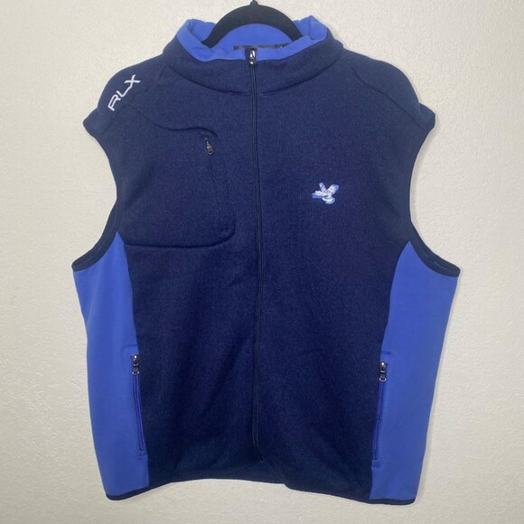 RLX Ralph Lauren Fleece Golf Vest Mens XL Blue & Navy Full Zip Pockets‎ - Picture 1 of 8